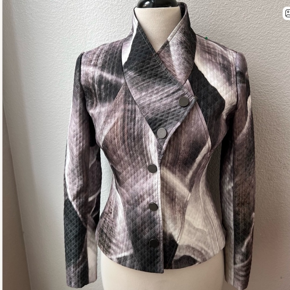 HILTON HOLLIS jacket gray/white floral print Snap front women’s size 14